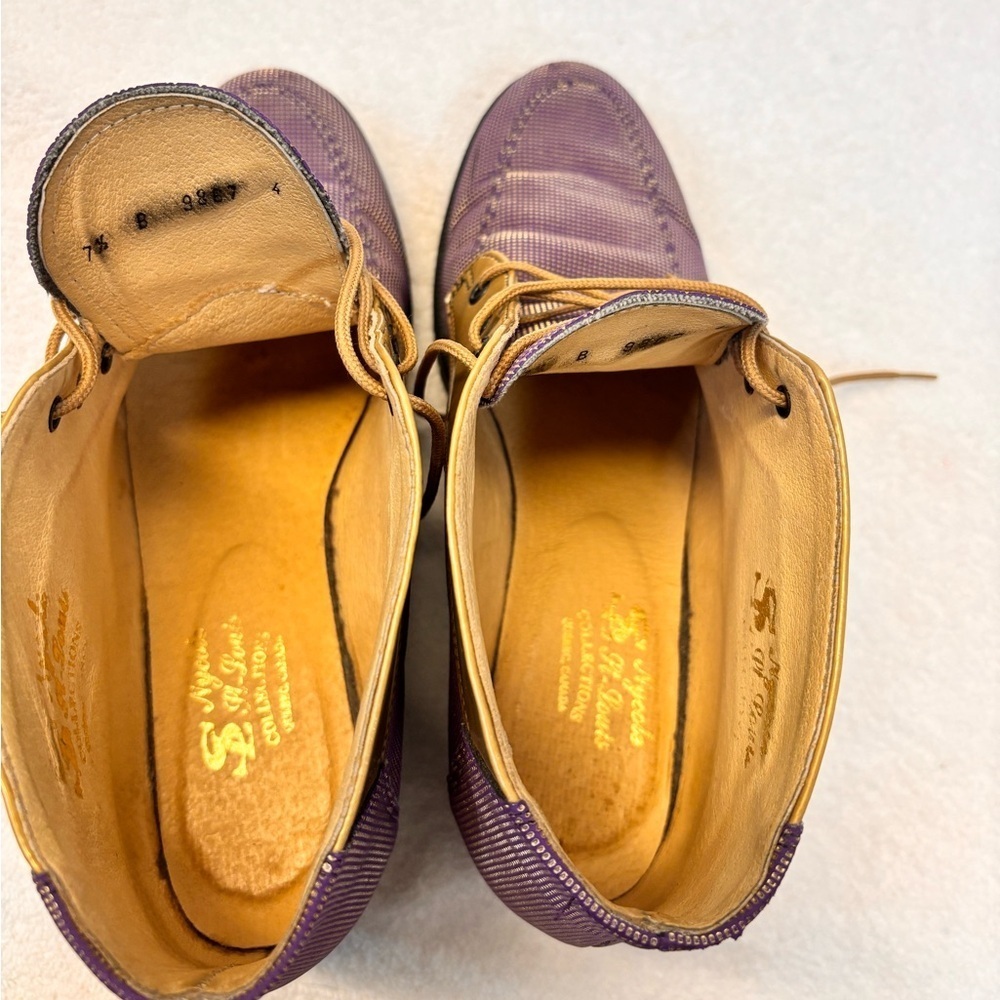 Nicole St. Louis Handcrafted Purple & Tan Two-Tone Lace-Up Booties - Picture 12 of 15